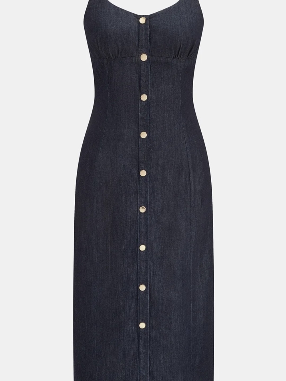 Dark Indigo Button-Front Midi Dress - Sleeveless Denim Style